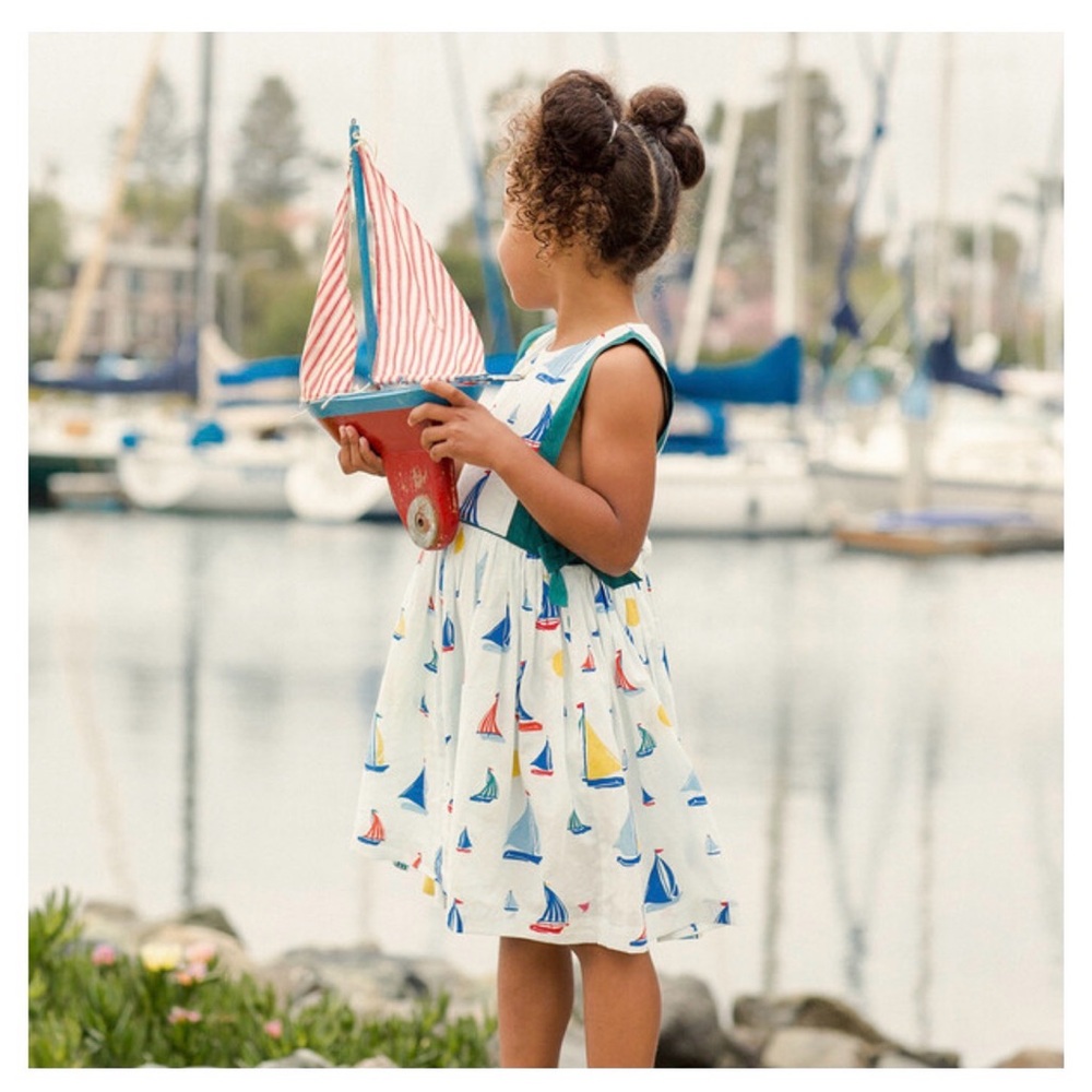 Pink Chicken Amy Dress in Wan Blue Sailboats